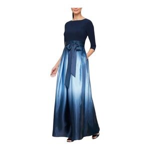 SLNY Elegant Blue Gradient Long Sleeve Dress